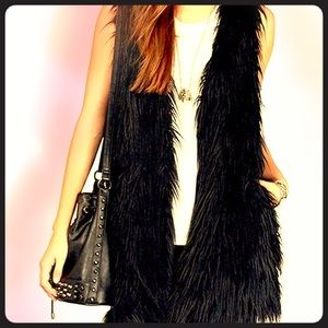 Women Faux Fur Vest Black Waistcoat